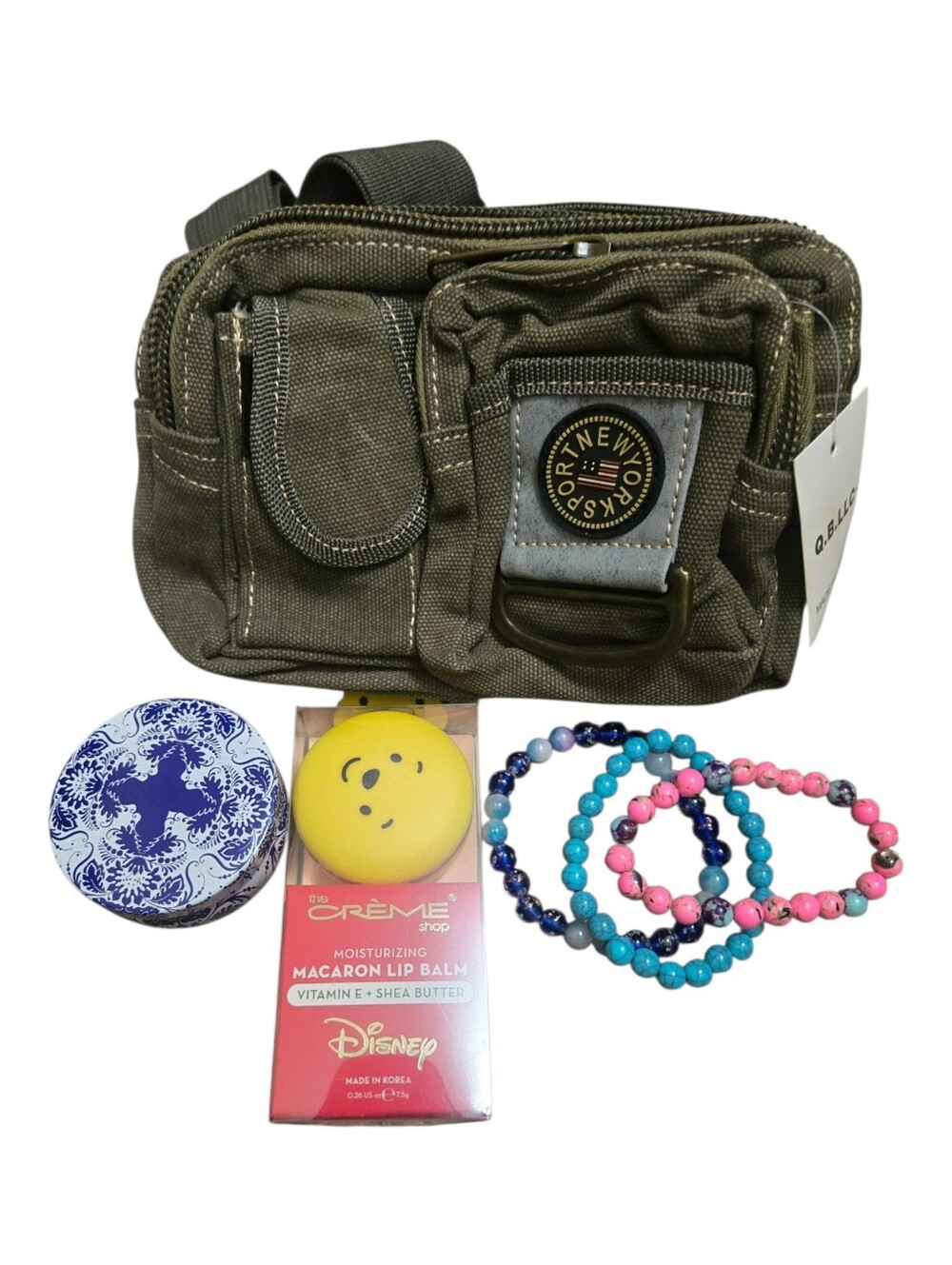 Olive Canvas Mini Bag Bundle • Beaded Bracelets  Candle And Lip Balm  Bundle 100